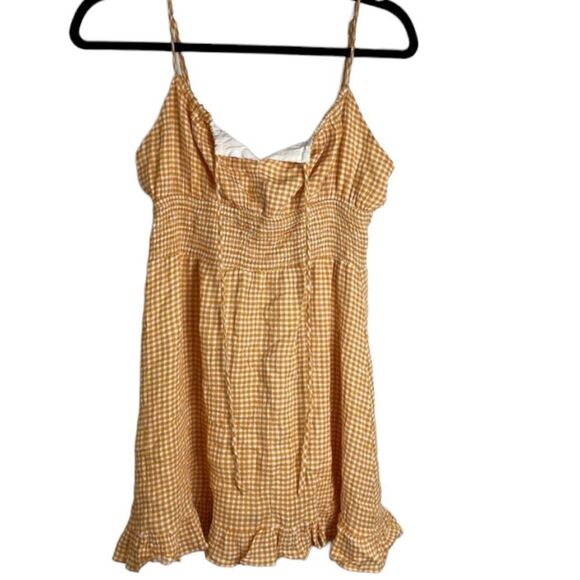 Urban Outfitters Dress Forum Orange White Gingham Smocked Mini Dress - M - Picture 11 of 11